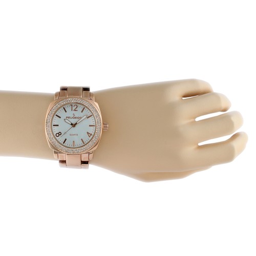 Peugeot 14K Gold Plated Watch, OverSized Boyfriend Style Swarovski Crystal Bezel - Picture 3 of 16