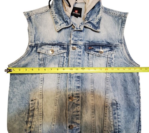 Men's Vintage Southpole Hooded Jacket Vest Denim Acid Wash Streetwear Size L - Picture 5 of 5