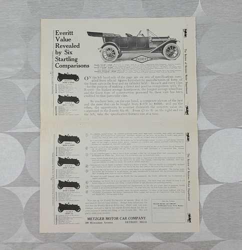 Detroit MI Everitt Metzger Ad Antique Original 1912 Motor Car Comparison Chart - Picture 11 of 12