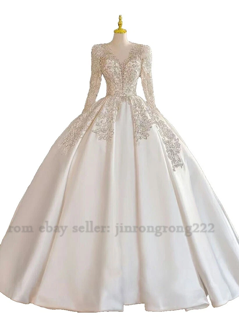 Embroidery Satin Long Sleeve Wedding Dresses