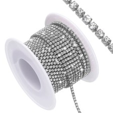10 Yard Rhinestone Close Chain Trim, Silver Rhinestone with Grey Base