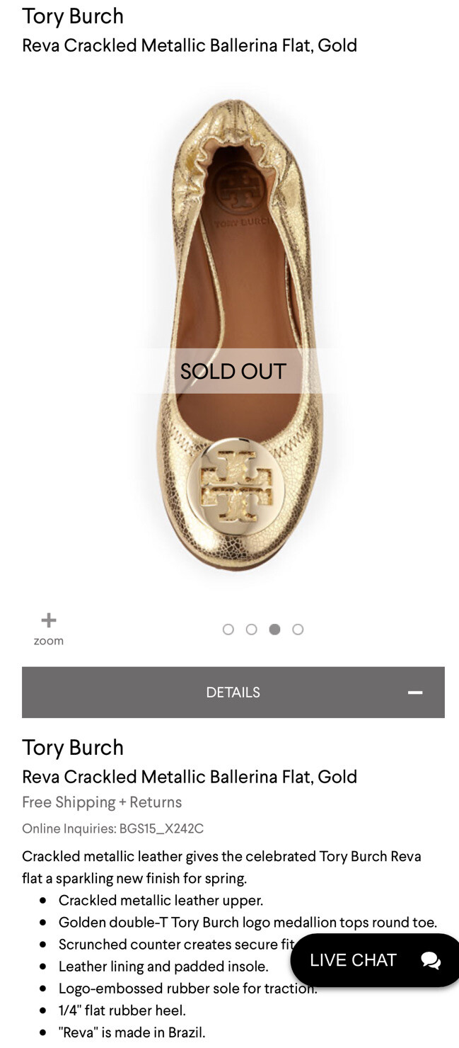 Tory Burch Womens Reva Crackled Metallic Gold Flat Ballet Shoes Size  |  eBay