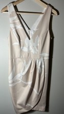 SHILLA White Cream Floral Faux Wrap Dress Size Medium Knee Length