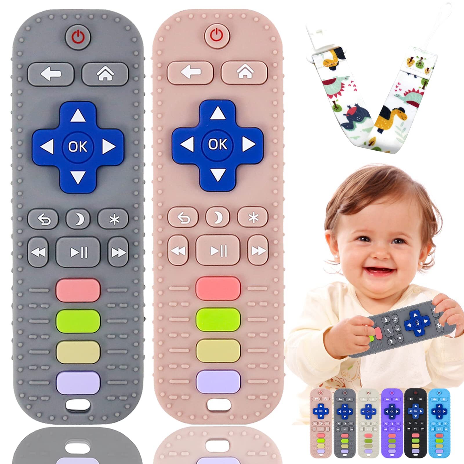 2 Pack Remote Teether For Babysilicone Teething Toys For Babies 612 Months Remot