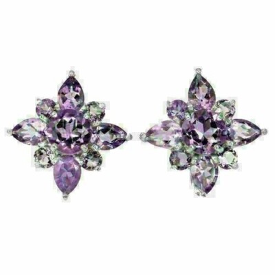 Silber Ohrringe Amethyst echte natürliche Edelsteine massiv Sterling Sternhaufen Design