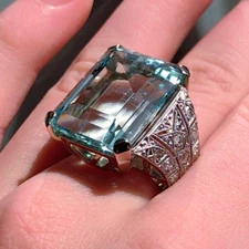 36.6TCW Huge Emerald Aquamarine & Simulated Sapphire Heavy Luxury Ring For Woman