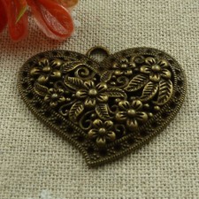 Free Ship 22pcs Antique bronze flower heart charms pendant 41X32mm L-998