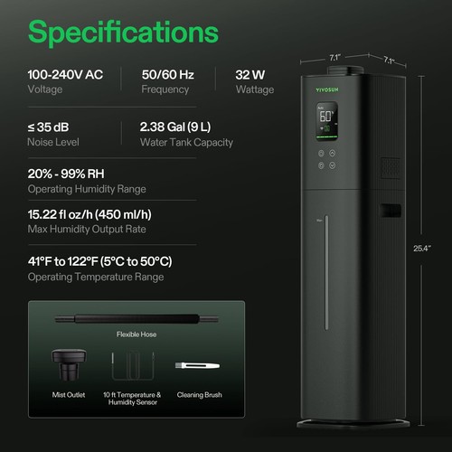 VIVOSUN AeroStream H09 9L Intelligent Wi-Fi Humidifier, Smart Remote Control - Picture 2 of 8