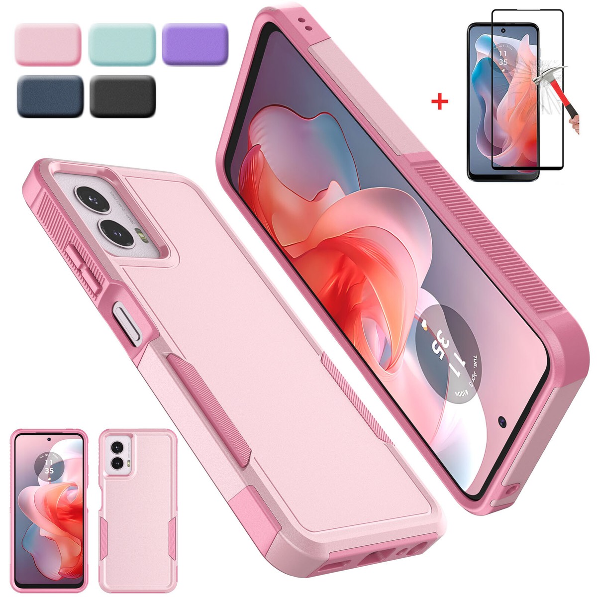 EbestStar Cover Portafoglio Per Motorola Moto G XT1032 | 3 Custodie In Silicone TPU + 3 Pellicole + Penna | Trasparente Viola Rosa