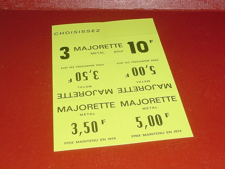 LOT 3 CHEVALETS PUB PROMO PRIX TARIF magasin revendeur MAJORETTE metal 1974 - Photo 4/4
