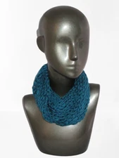 Drop Stitch Open Knit Infinity Scarf - Dark Teal - Handmade