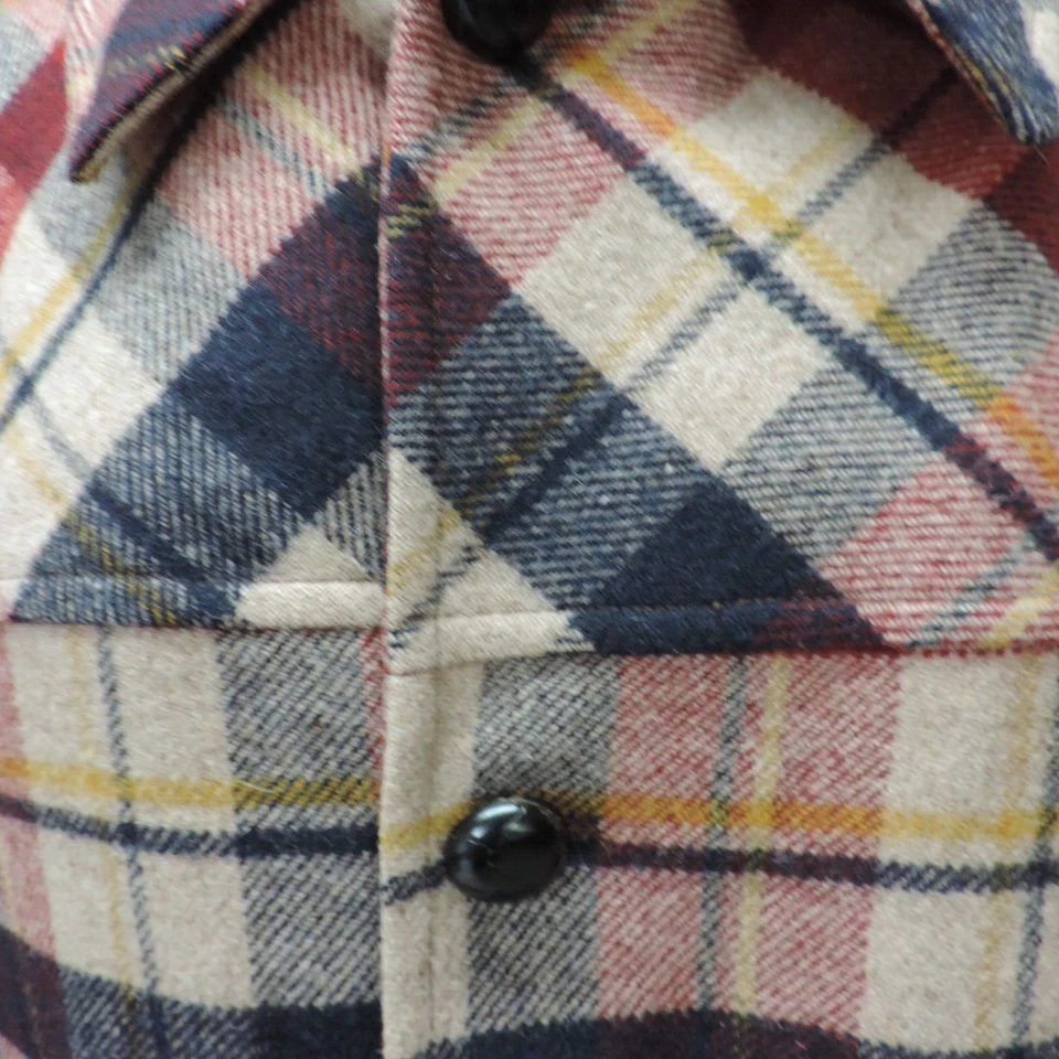 Jaqueta Masculina Pendelton Lã Xadrez Vermelha/Azul/Amarela/Creme Acolchoada Forrada Baú 49" - Imagem 3 de 4