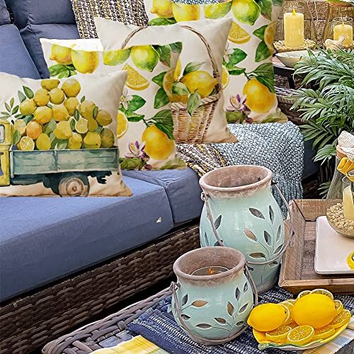 Watercolor Lemons Throw Pillow Covers, 18 x 18 Inch Yellow Summer Lemon - Picture 6 of 8