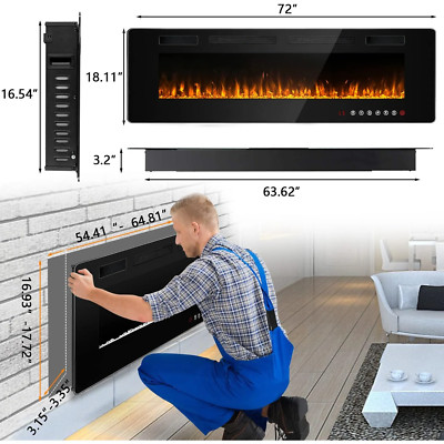 Ultra-Thin Electric Fireplace: 30-72'' Wall-Mounted & Remote Control!