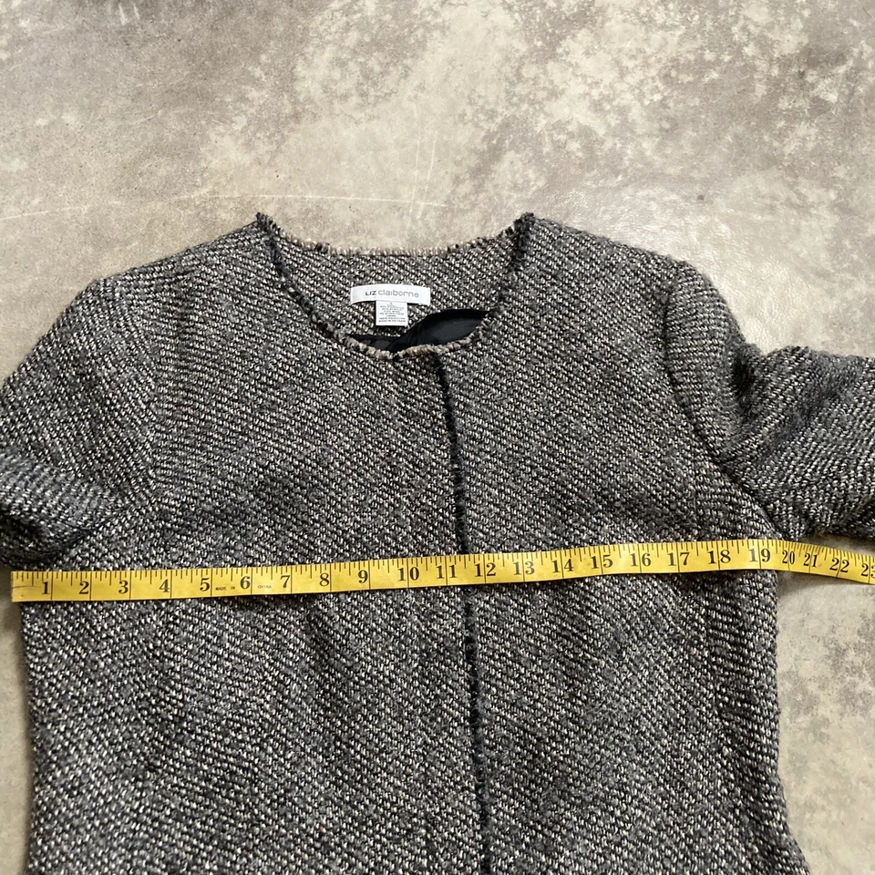 Blazer Liz Claiborne para mujer grande mezcla de lana cierre de cremallera tweed ropa profesional trabajo Foto 2 de 4