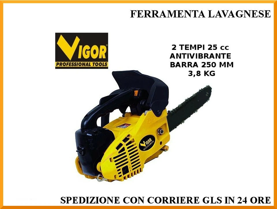 Motosega 2T 25CC 800W VIGOR VMS-23 antivibrante barra da 25 CM per potatura