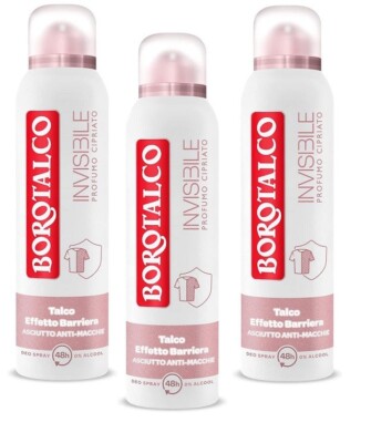 3x Borotalco Invisible Profumo Cipriato Talk-Barriere-Effekt Deo Spray  150ml