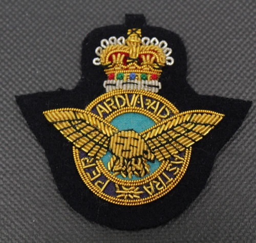 London Badge Button Co Bullion Cap Hat Patch Royal Air Force Gold Wings Crown