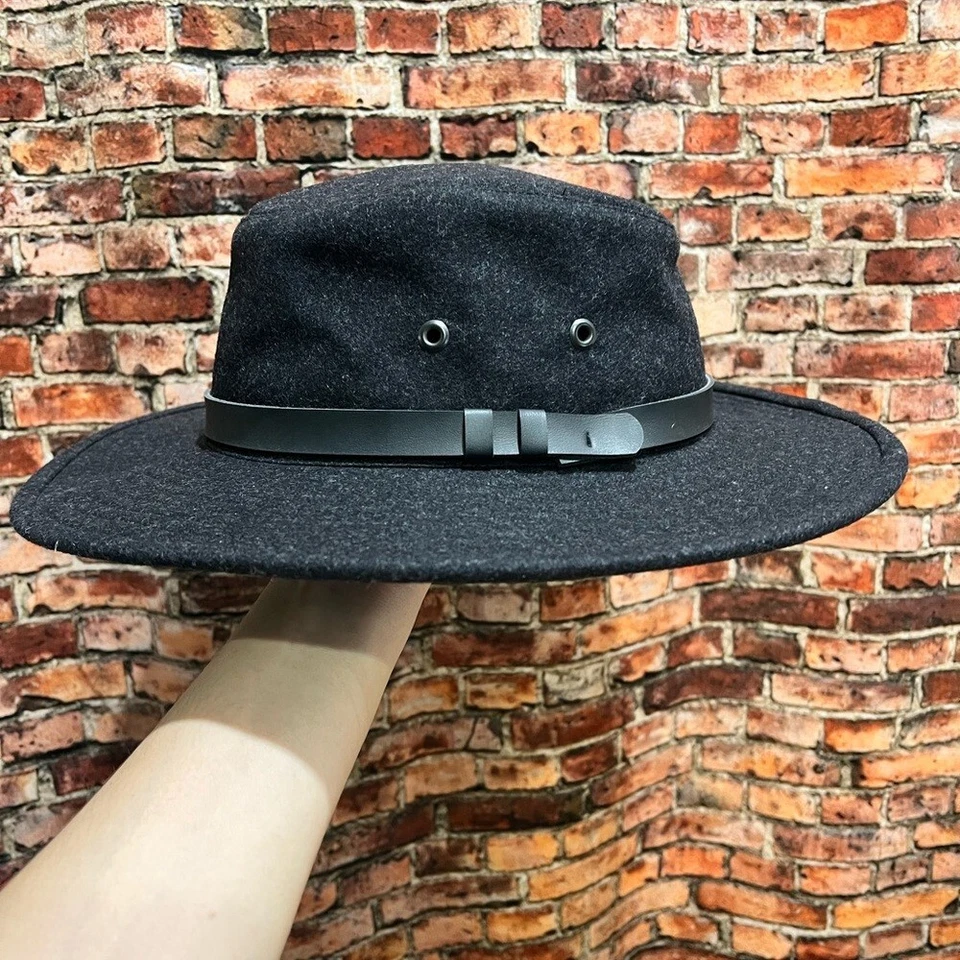 Chapéu Tilley preto lã aba larga faixa de couro esporte retrô ao ar livre núcleo de pescador - Imagem 4 de 4