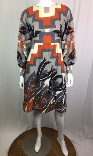 $350 Tibi New York Women’s 2 Abstract Orange Gray Long Sleeve A-Line Flare Dress - Picture 5 of 12
