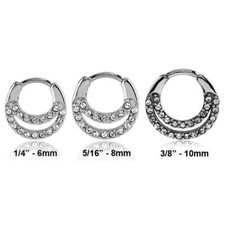 316L Surgical Steel Septum Clicker Nose Ring Hoop Clear CZ Choose Your Size 16G