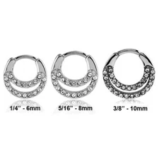 316L Surgical Steel Septum Clicker Nose Ring Hoop Clear CZ Choose Your Size 16G