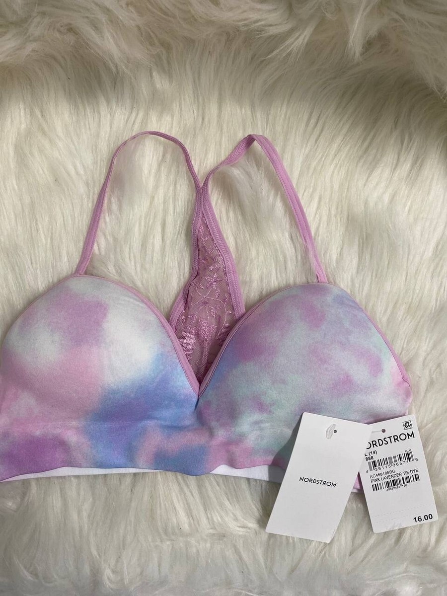 Nordstrom Racer Back Lace Pink Lavender Tie Dye Bikini Bra Sz L | eBay