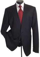 / Hugo Boss Solid Black 2Button Wool Blazer Jacket Coat 46 X-Long