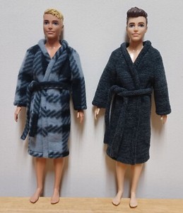 Ken 12" Doll Clothing Black/Gray Plaid Robe and Charcoal Heather Robe