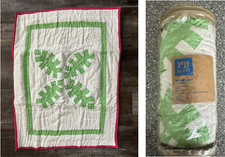 PB Teen Pottery Barn Green White Quilted Patchwork Floral Standard Pillow Sham