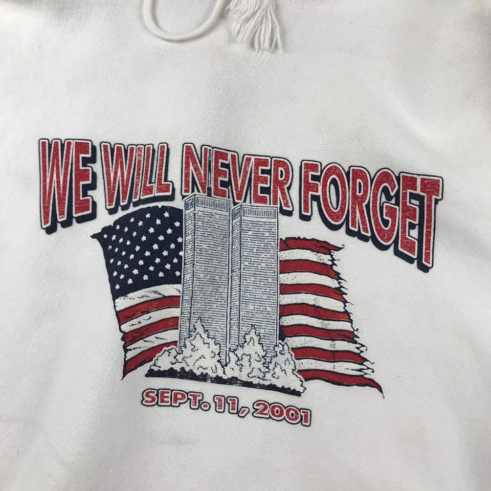 Sudadera con Capucha De Colección 9/11 Adulto Blanca Nunca Olvidaremos Sudadera con Capucha Septiembre 2001 * Foto 2 de 4