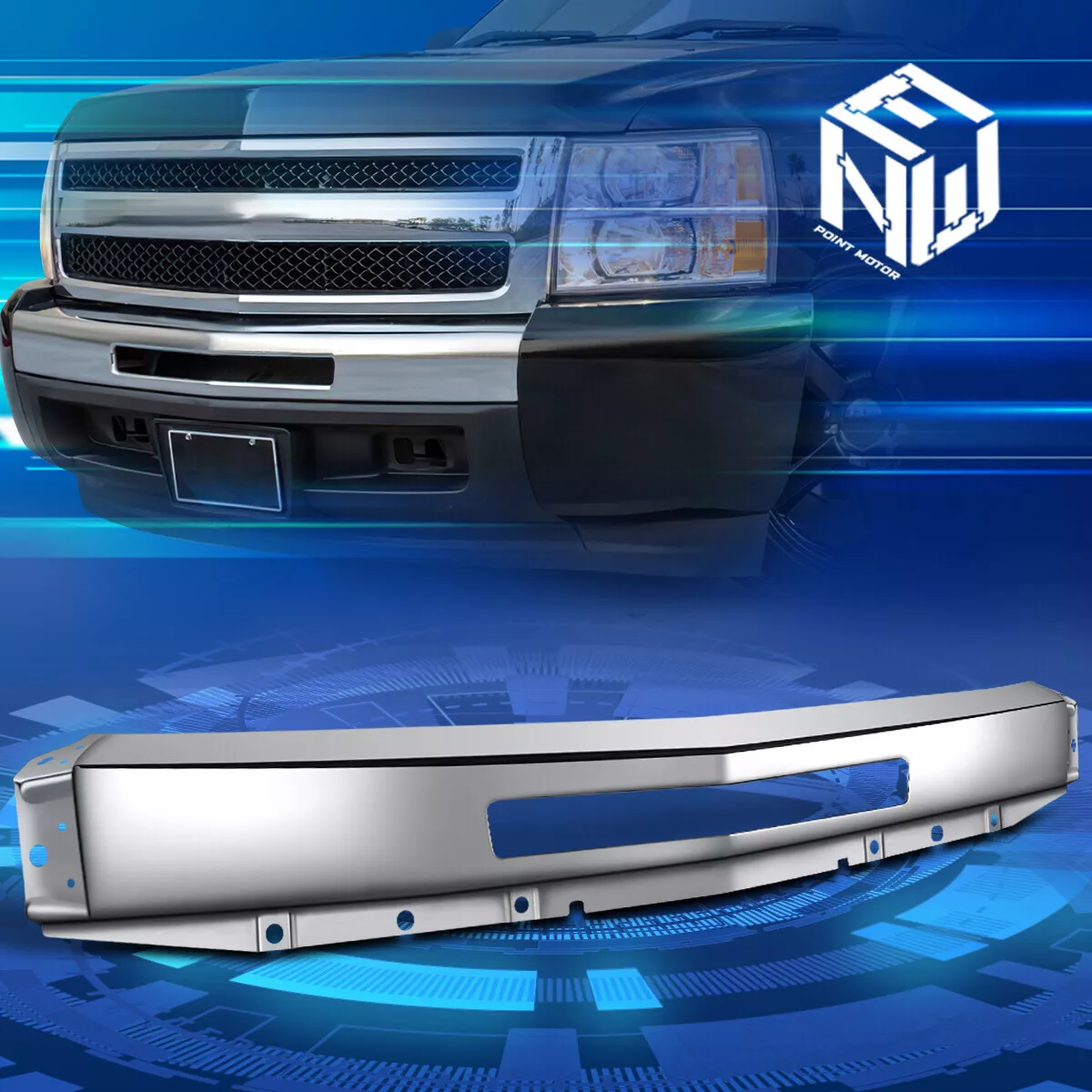 For 07 13 Chevy Silverado 1500 Front Bumper Impact Face Bar Replacement Chrome