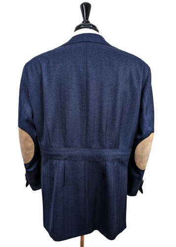 Oxxford Clothes Bespoke Norfolk Navy Herringbone Suede Tweed Shooting Jacket 48R - Picture 17 of 17