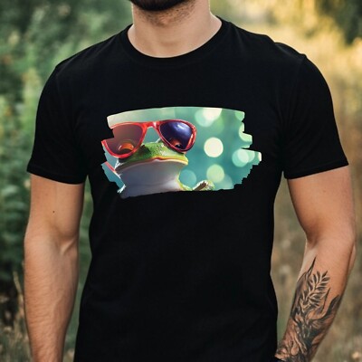 Mens Frog Sunglasses Print Cotton T-Shirt Size XS to 5XL