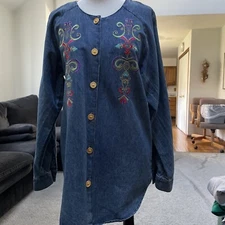 Saint Germain Denim  Embroidered Button Jacket Size Small Vintage