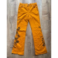 y2k Moschino Jeans Marigold Orange Logo Print Flares // 27" Lowrise 00s Designer