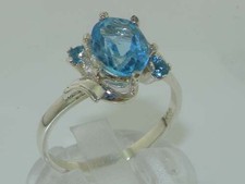 Luxury Solid Sterling Silver Large 9x7mm Natural Blue Topaz Ladies Ring