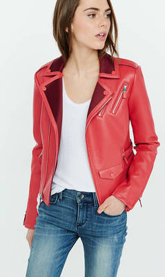 EXPRESS RED COLOR BLOCK MINUS THE Faux LEATHER MOTO JACKET COAT