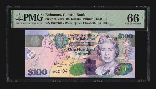 Bahamas 2009 - $100 Dollars P#76 - PMG Gem UNC 66 EPQ