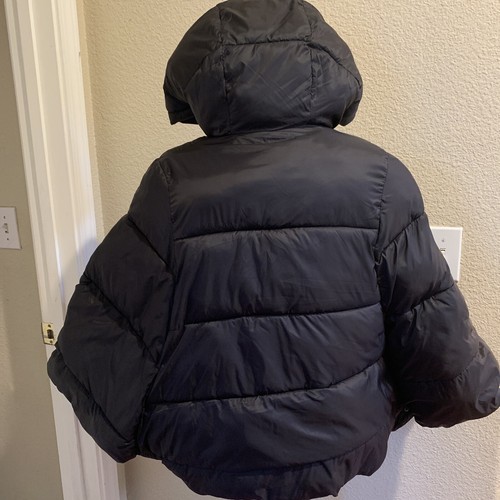 Zara Black High Collar Packaway Quilted Puffer Cape Coat 13-14 - Picture 5 of 7