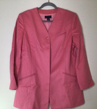 Anne Klein Women 10 Pink Coral Blazer Jacket V-Neck Single Breasted Button Front