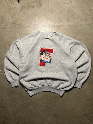 Vintage Grey Fred The Flinstones Embroidered Crewneck Sweatshirt