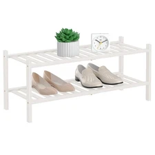 RONGJlA 2 Tier Shoe Rack for Closet Standing Wood Shoe Shelf Storage Organize...