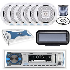 Pyle Single DIN MP3 Bluetooth Marine Receiver, 6x 6.5" 400W Speakers, Amplifier