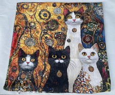 Boho Style, Colorful Cat Pillow Cover - Both Sides 16 Sq. W/ Zipper