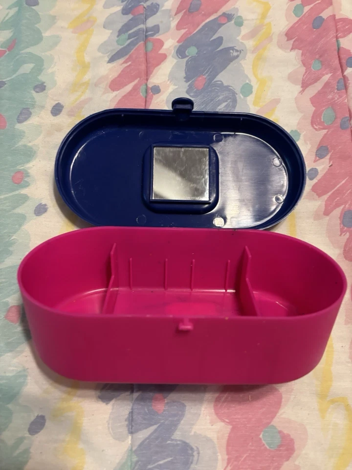 Estuche de Maquillaje Vintage Años 90 con Espejo Azul Marino y Rosa Caja de Maquillaje Foto 4 de 4