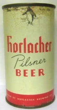 HORLACHER PILSNER BEER ss Flat Top CAN w/ PENGUIN, PENNSYLVANIA TAX TOP LID 1960