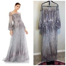 MAC DUGGAL LONG SLEEVE DRESS WITH JEWEL INLAY