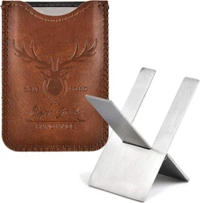 Stainless Foldable Cigar Stand Holder with Brown Travel PU Leather Case,Lightwei