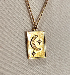 Authentic 24k Gold Plated Crescent Moon Star Pendant Necklace Celestial Witchy NIB Mayamar